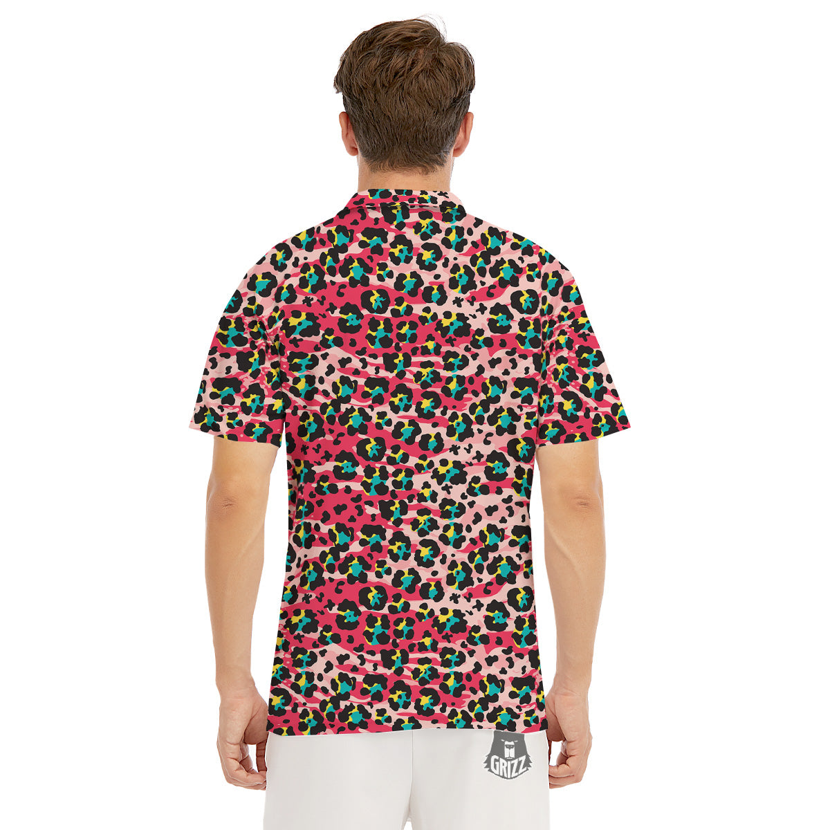 Abstract Pink Leopard Skin Print Pattern Men's Golf Shirts-grizzshop