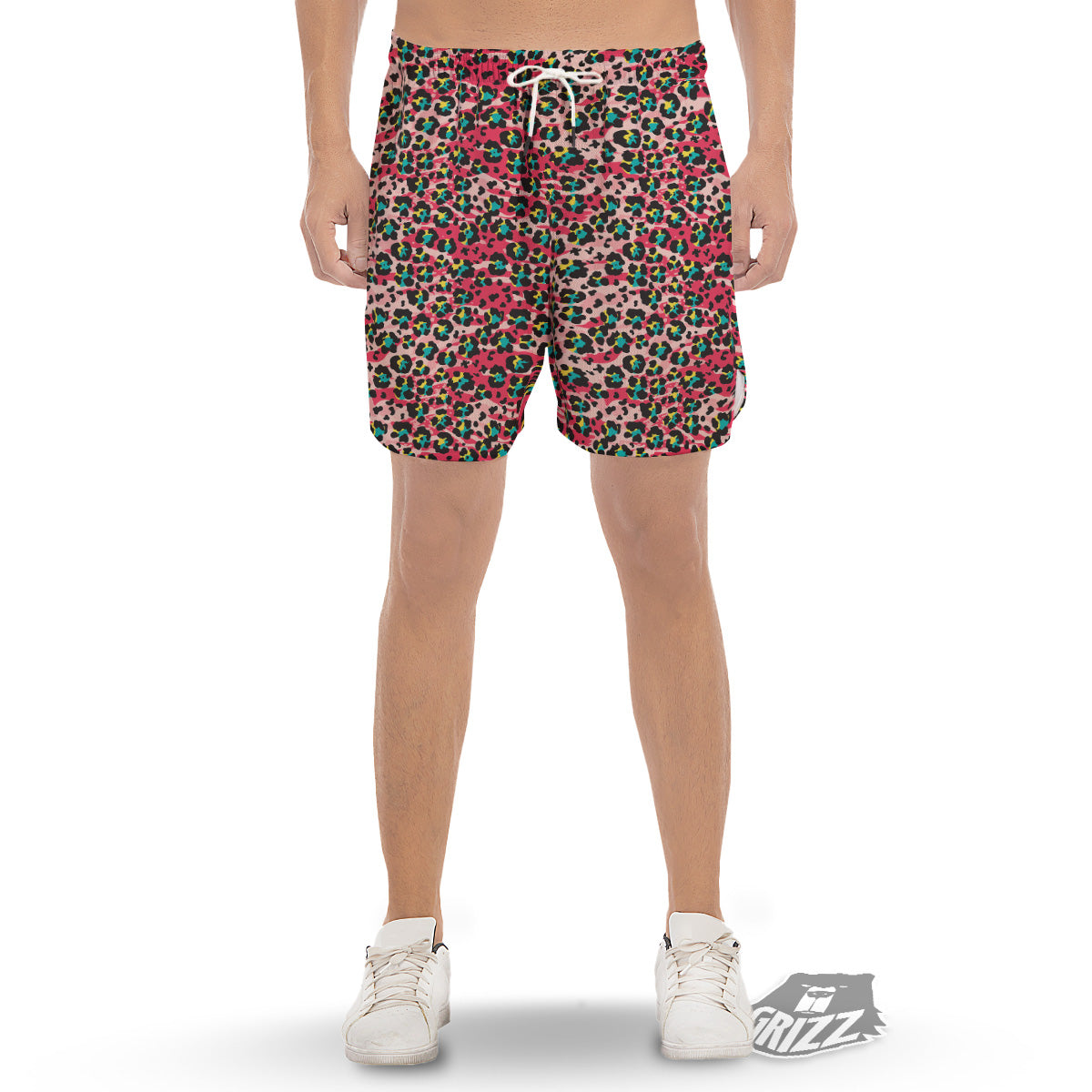 Abstract Pink Leopard Skin Print Pattern Men's Gym Shorts-grizzshop