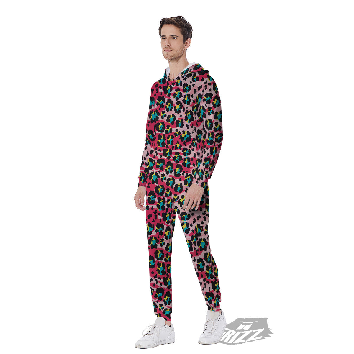Abstract Pink Leopard Skin Print Pattern Men's Jumpsuit-grizzshop