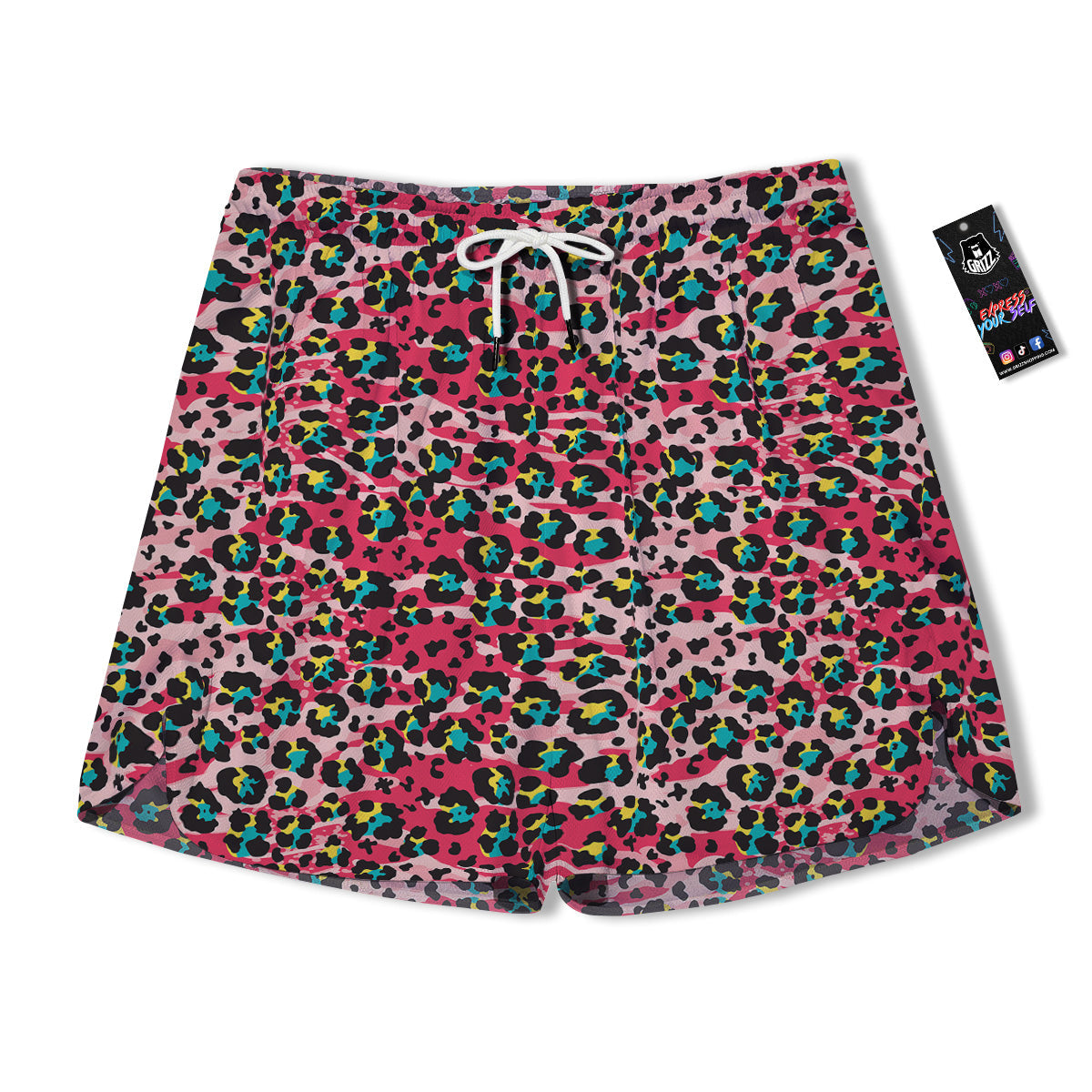 Abstract Pink Leopard Skin Print Pattern Men's Running Shorts-grizzshop