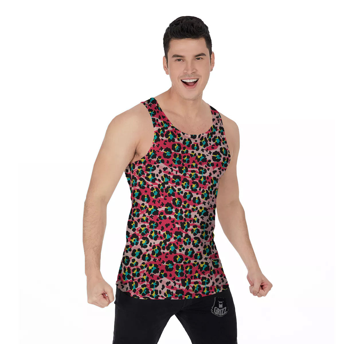 Abstract Pink Leopard Skin Print Pattern Men's Tank Top-grizzshop
