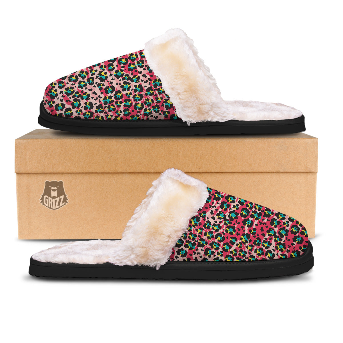 Abstract Pink Leopard Skin Print Pattern Slippers-grizzshop