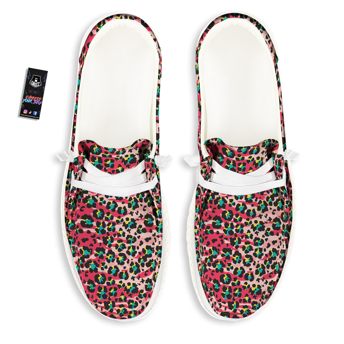 Abstract Pink Leopard Skin Print Pattern White Loafers-grizzshop
