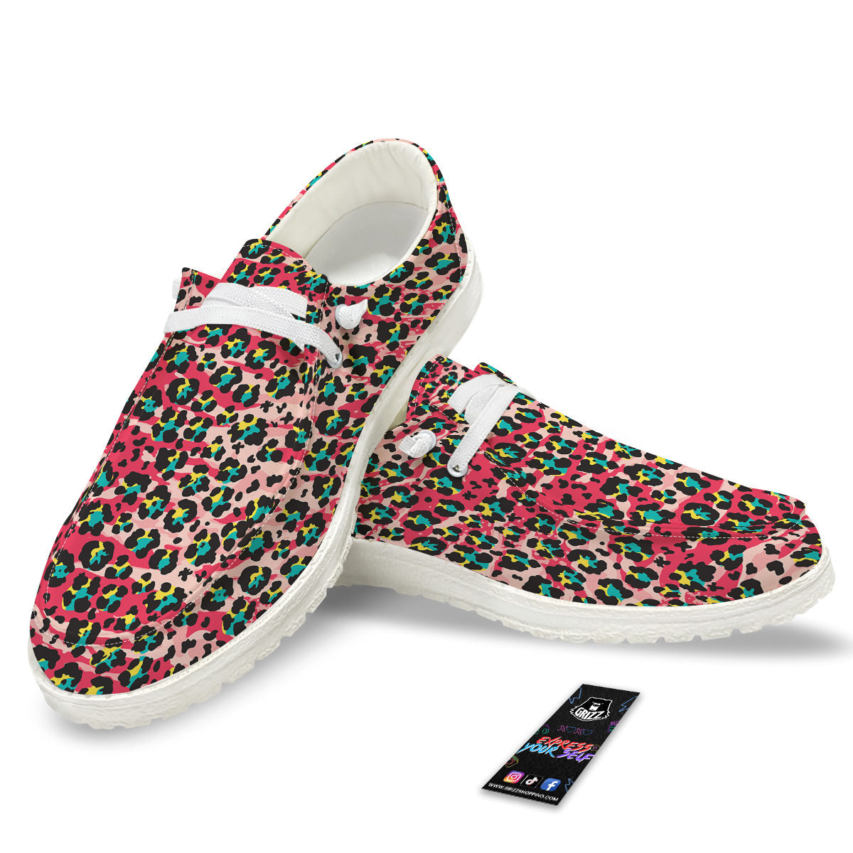 Abstract Pink Leopard Skin Print Pattern White Loafers-grizzshop