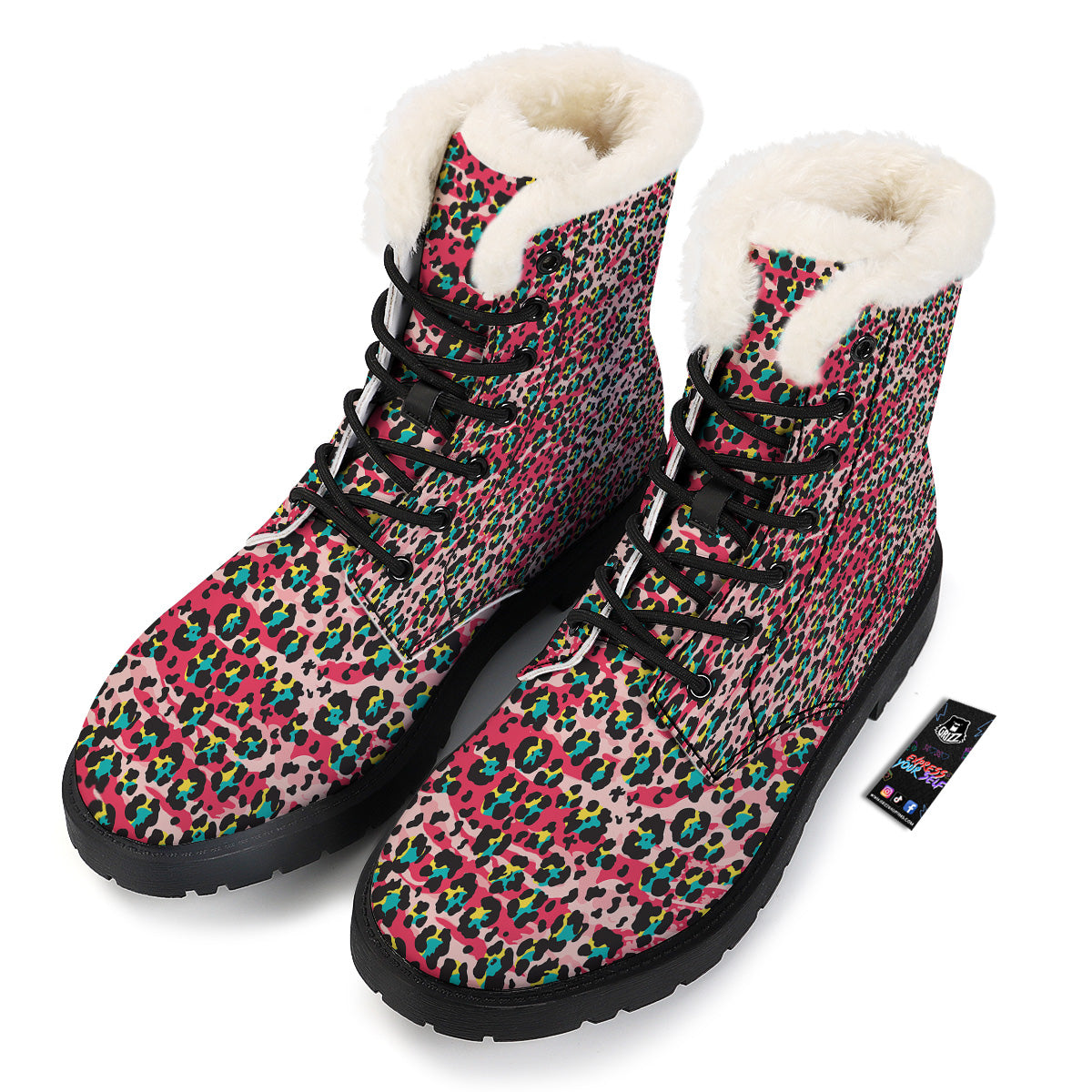 Abstract Pink Leopard Skin Print Pattern Winter Boots-grizzshop