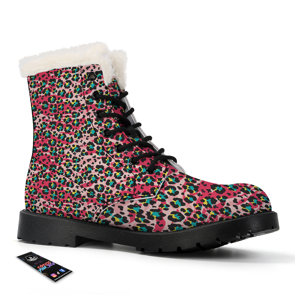 Abstract Pink Leopard Skin Print Pattern Winter Boots-grizzshop