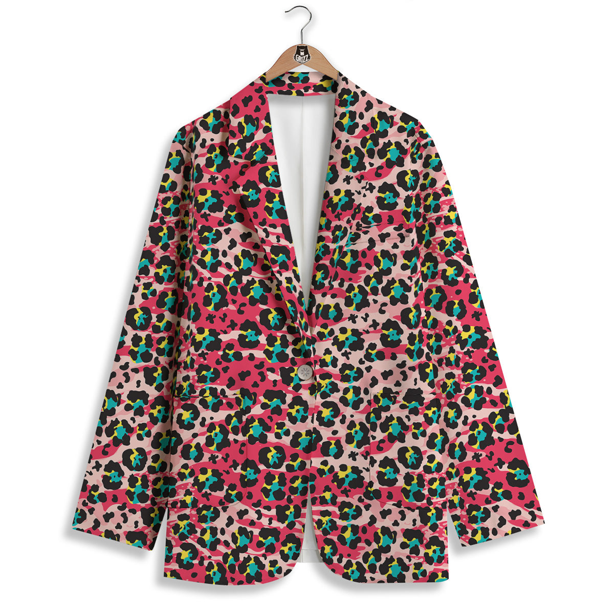 Abstract Pink Leopard Skin Print Pattern Women's Blazer-grizzshop