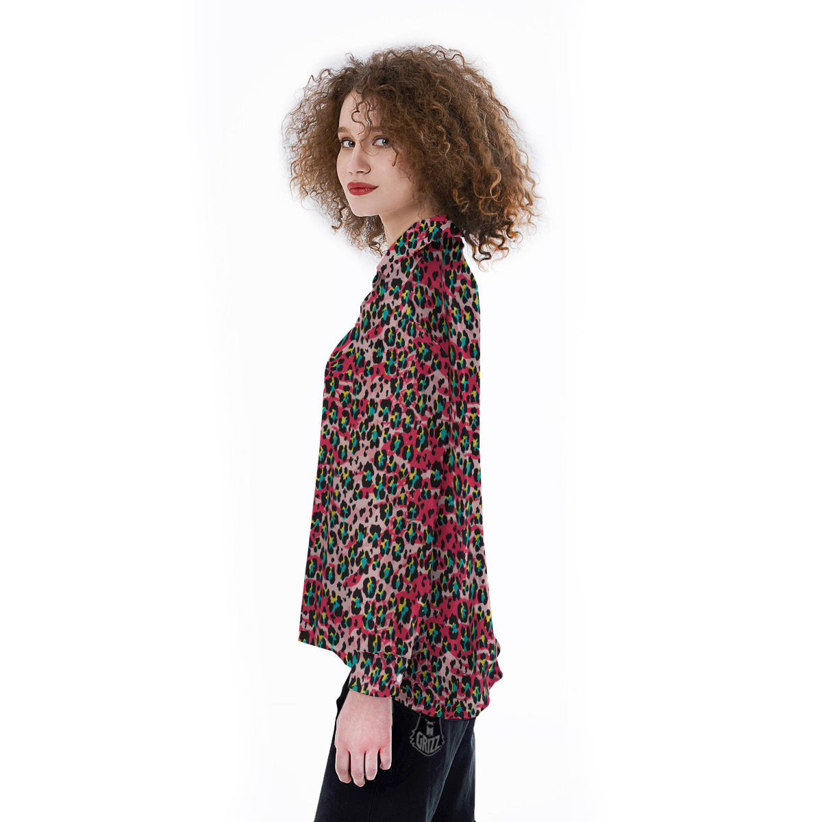 Abstract Pink Leopard Skin Print Pattern Women's Long Sleeve Shirts-grizzshop