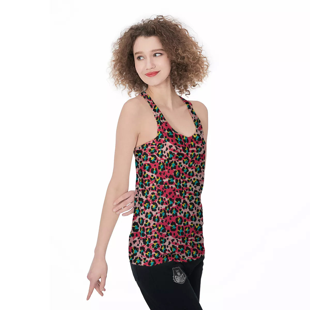 Abstract Pink Leopard Skin Print Pattern Women's Racerback Tank Top-grizzshop