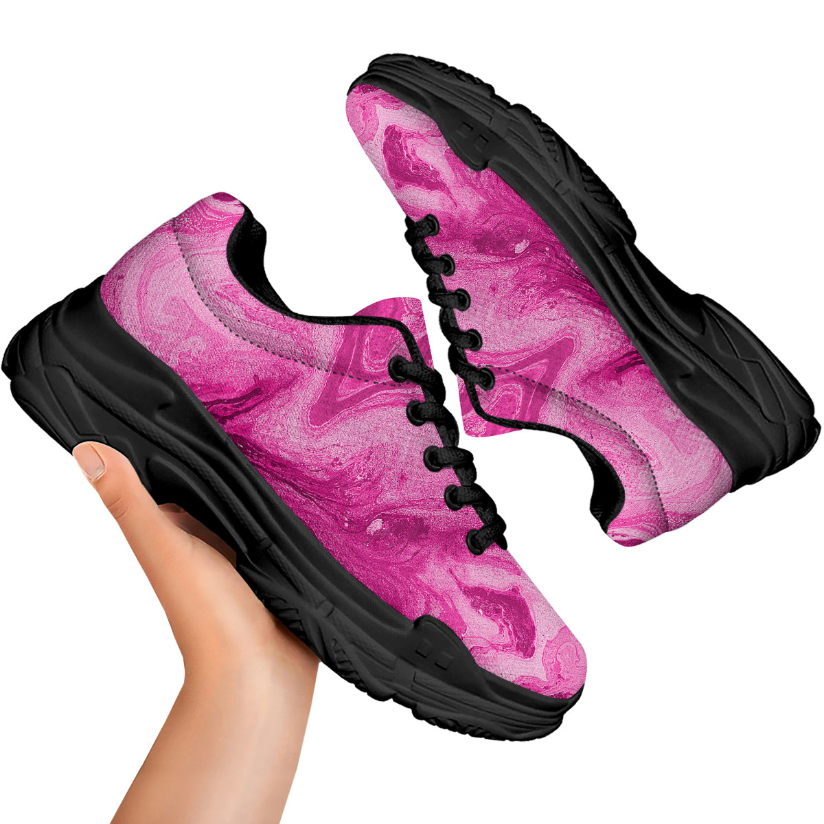 Abstract Pink Marble Print Black Chunky Shoes-grizzshop