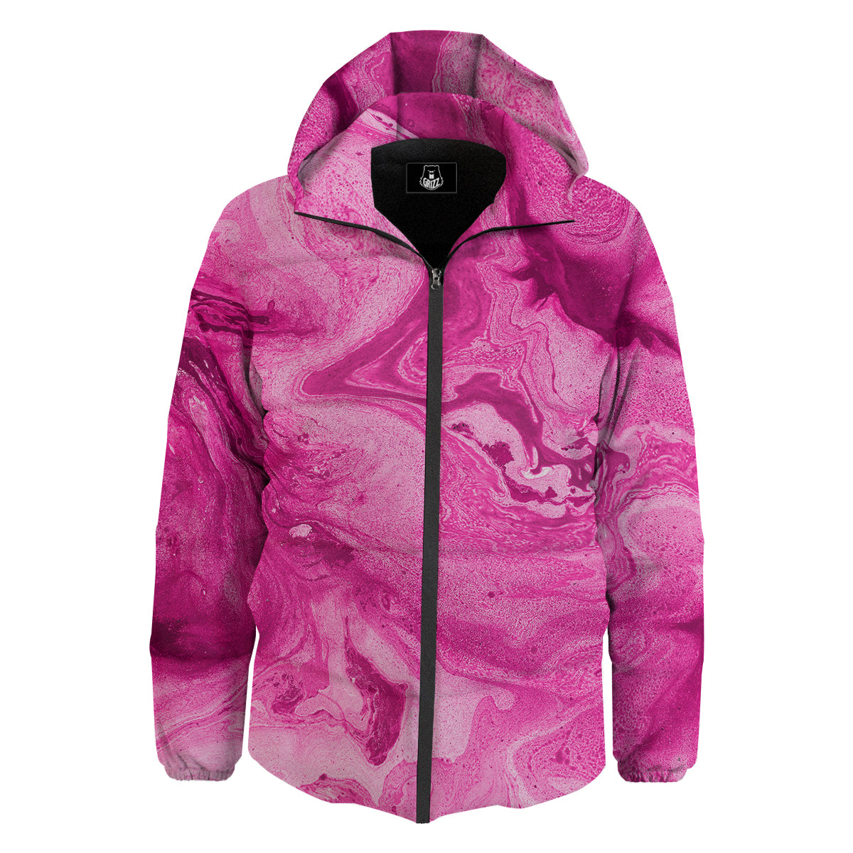 Abstract Pink Marble Print Down Jacket-grizzshop