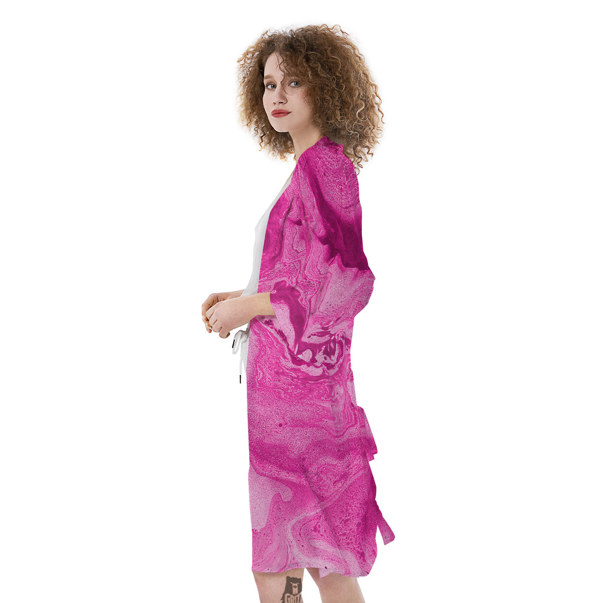 Abstract Pink Marble Print Kimono-grizzshop