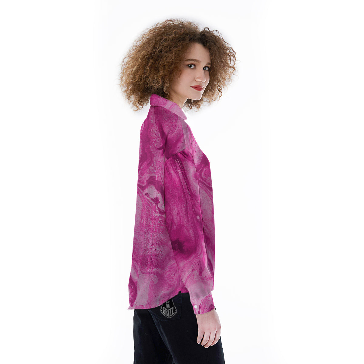 Abstract Pink Marble Print Women's Long Sleeve Shirts-grizzshop