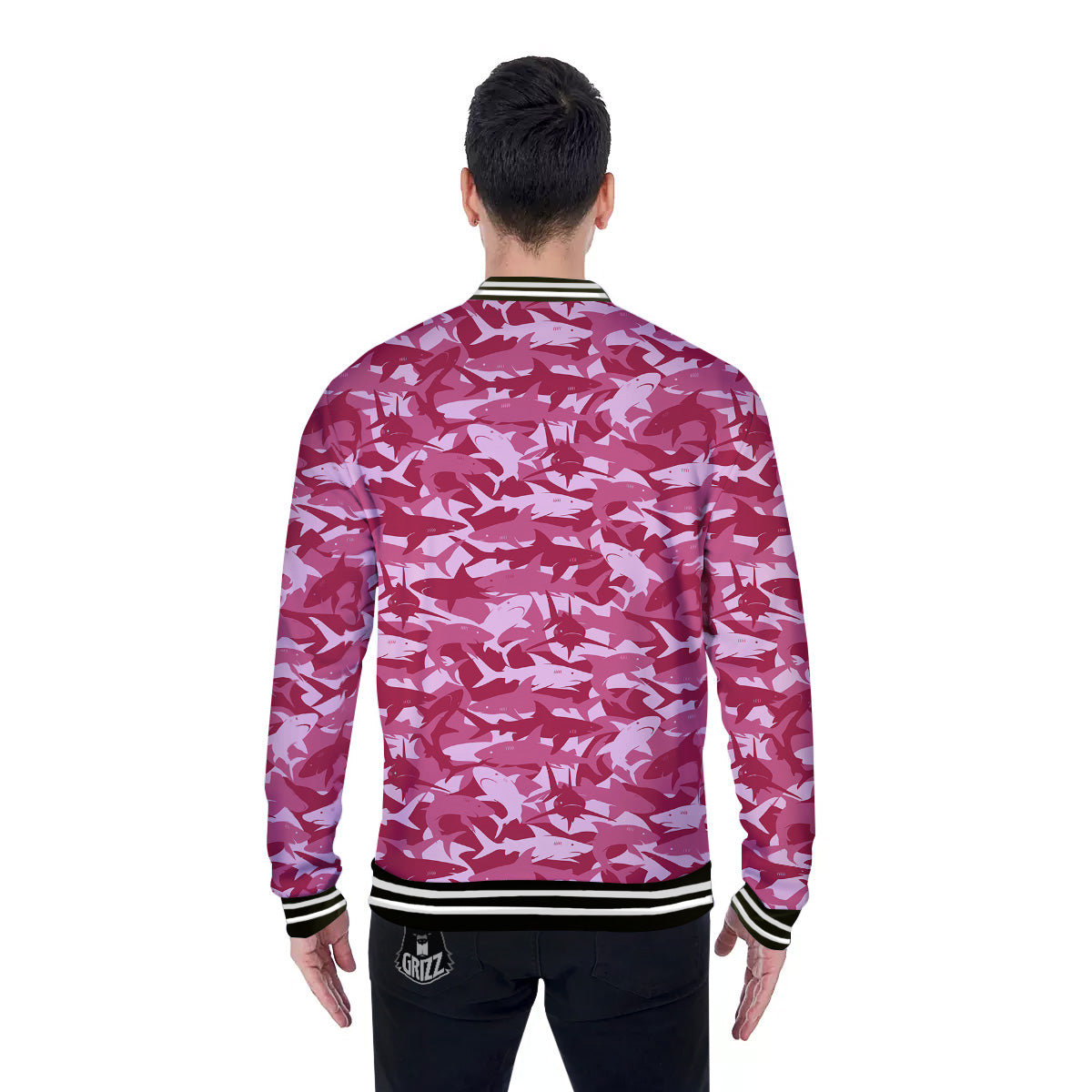 Abstract Pink Shark Camo Print Pattern Baseball Jacket-grizzshop