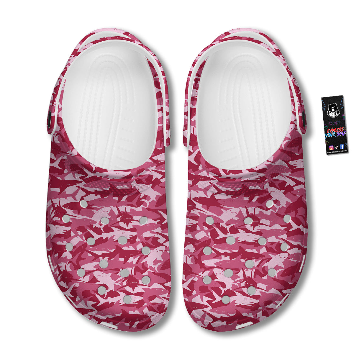 Abstract Pink Shark Camo Print Pattern Clog-grizzshop