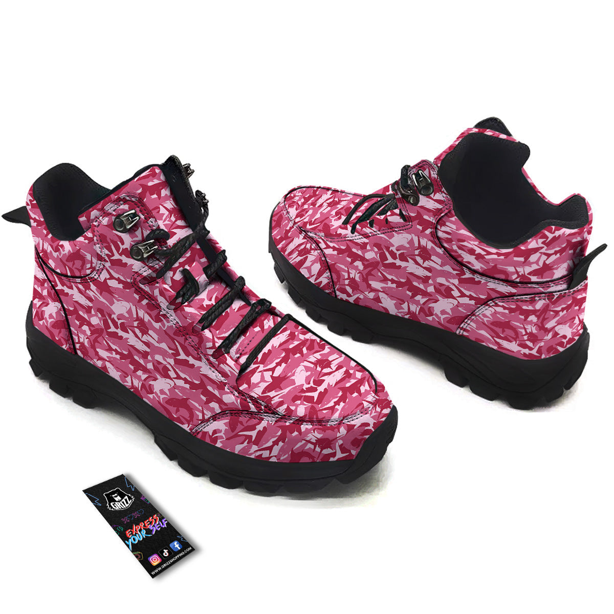 Abstract Pink Shark Camo Print Pattern Hiking Shoes-grizzshop