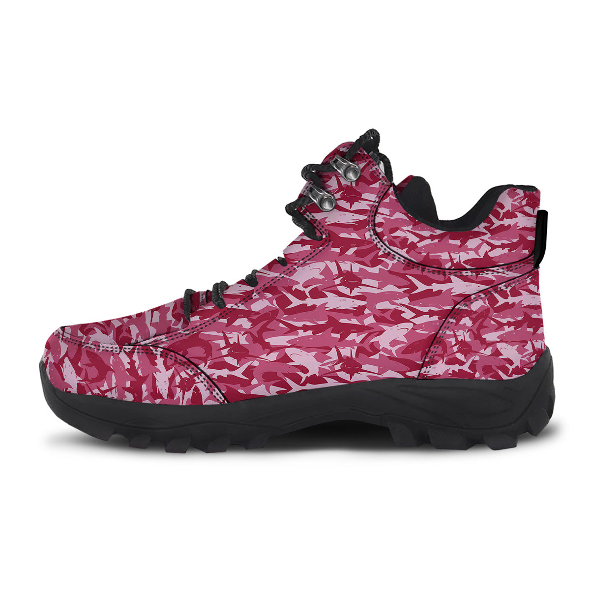 Abstract Pink Shark Camo Print Pattern Hiking Shoes-grizzshop