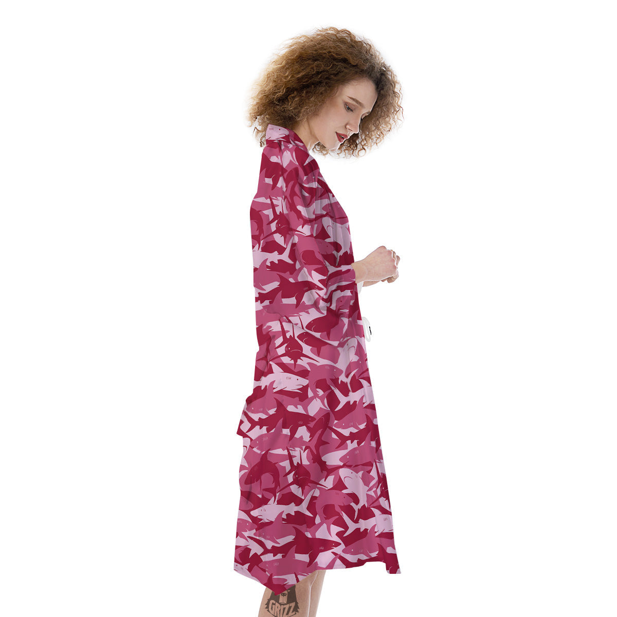 Abstract Pink Shark Camo Print Pattern Kimono-grizzshop