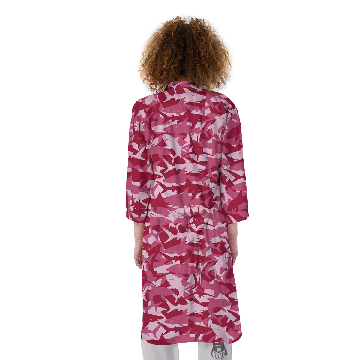 Abstract Pink Shark Camo Print Pattern Kimono-grizzshop