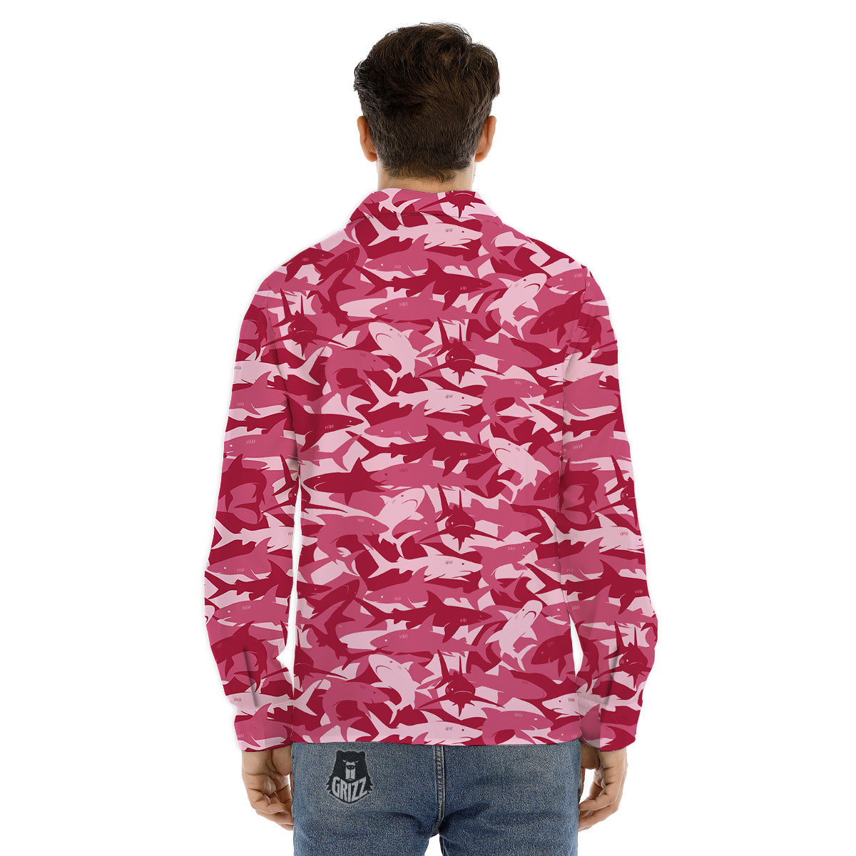 Abstract Pink Shark Camo Print Pattern Men's Dress Shirts-grizzshop