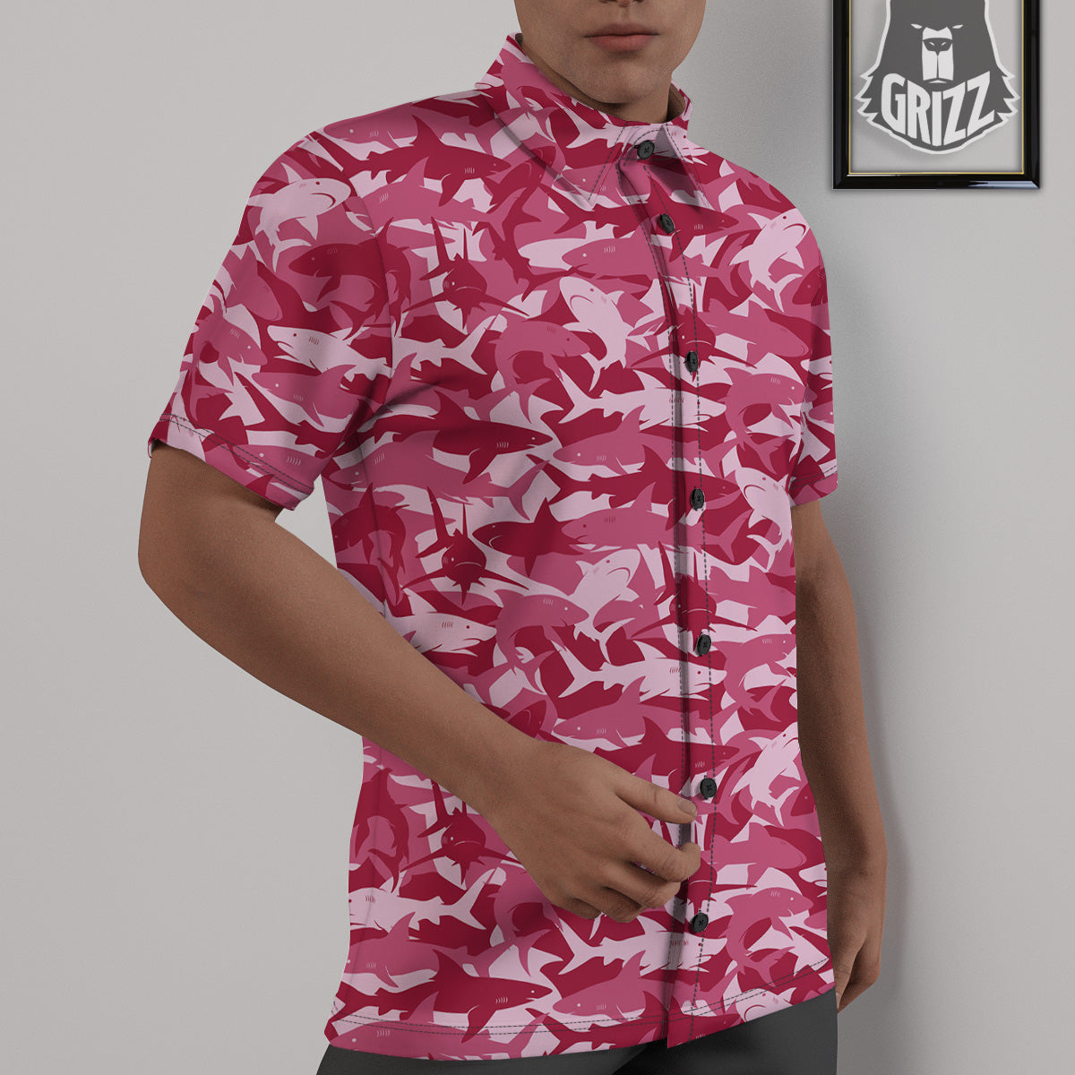 Abstract Pink Shark Camo Print Pattern Untucked Shirts-grizzshop