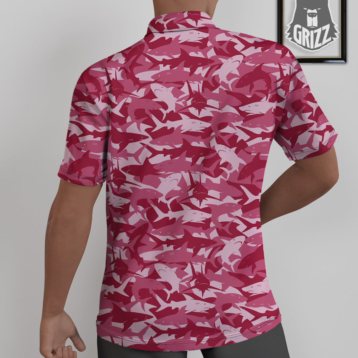 Abstract Pink Shark Camo Print Pattern Untucked Shirts-grizzshop