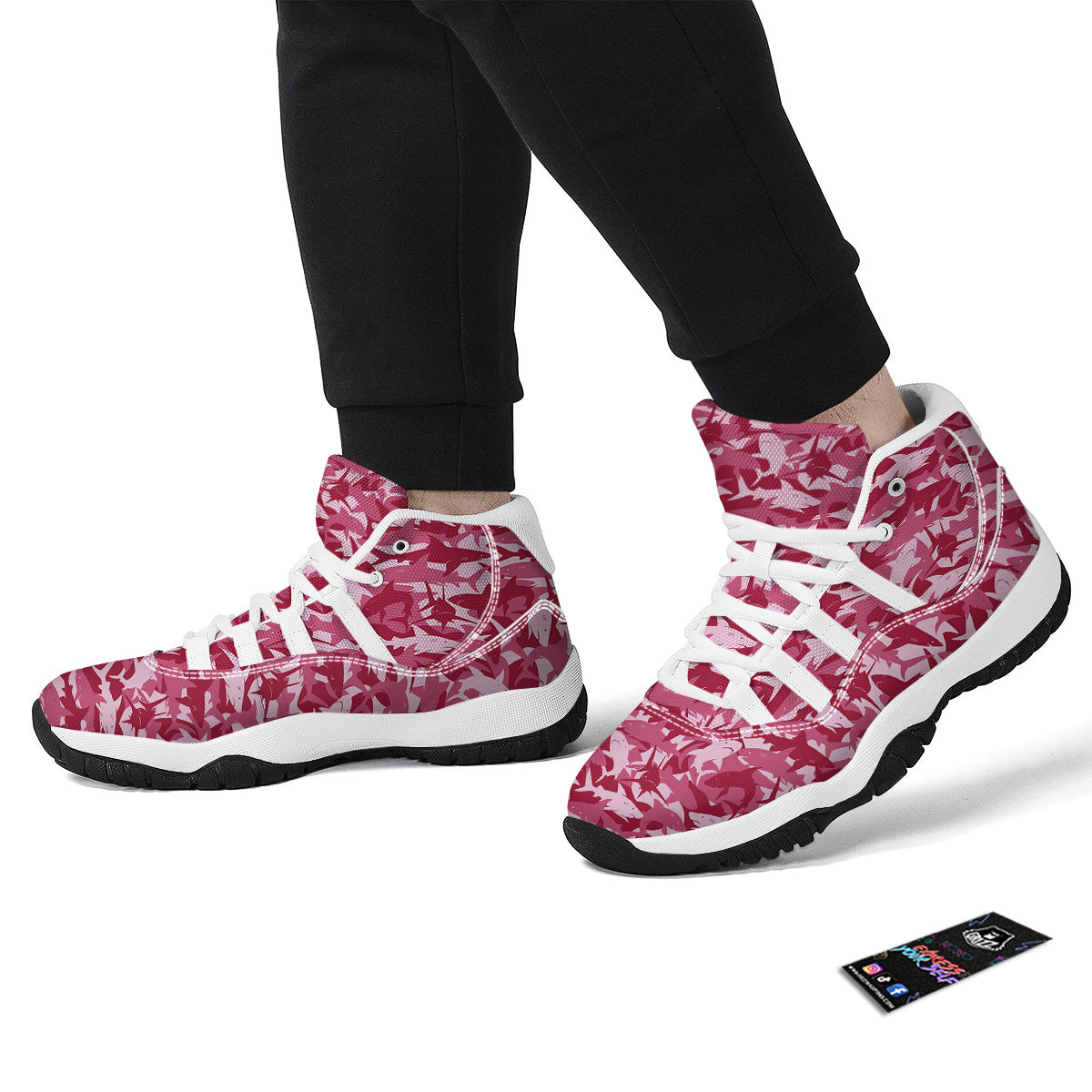 Abstract Pink Shark Camo Print Pattern White Bball Shoes-grizzshop
