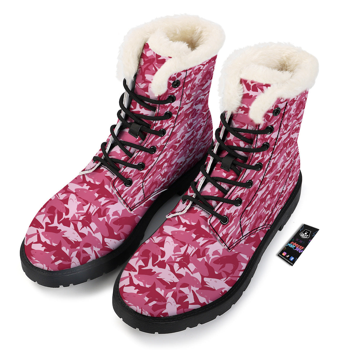 Abstract Pink Shark Camo Print Pattern Winter Boots-grizzshop