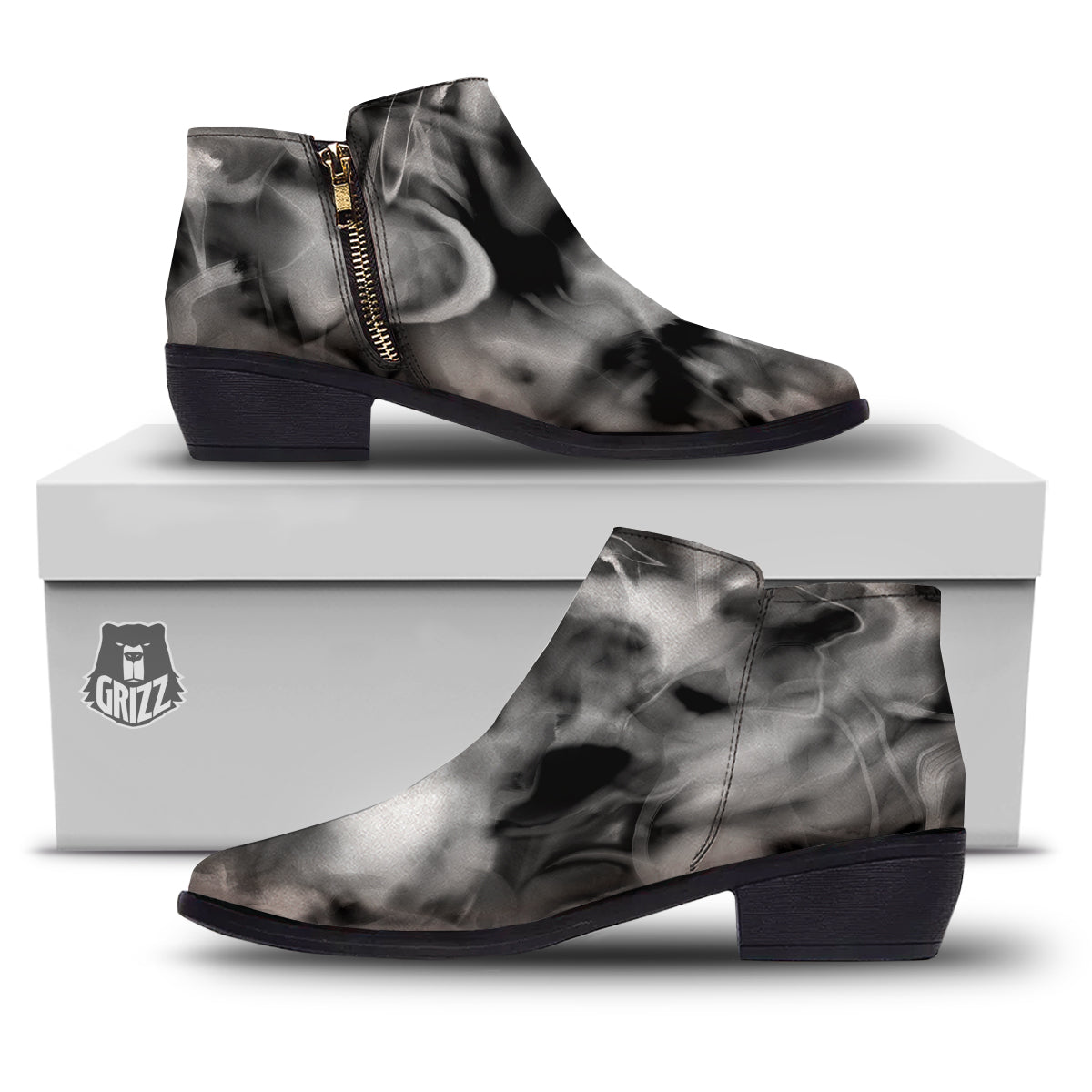 Abstract Psychedelic Liquid Smoke Print Ankle Boots-grizzshop
