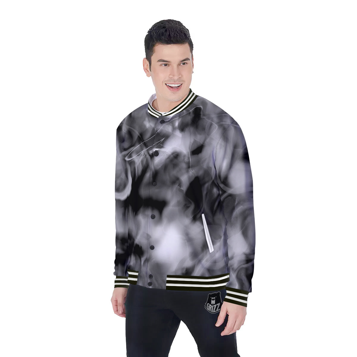 Abstract Psychedelic Liquid Smoke Print Baseball Jacket-grizzshop