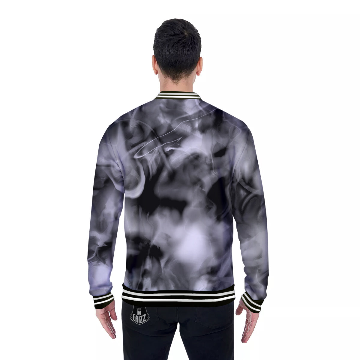 Abstract Psychedelic Liquid Smoke Print Baseball Jacket-grizzshop