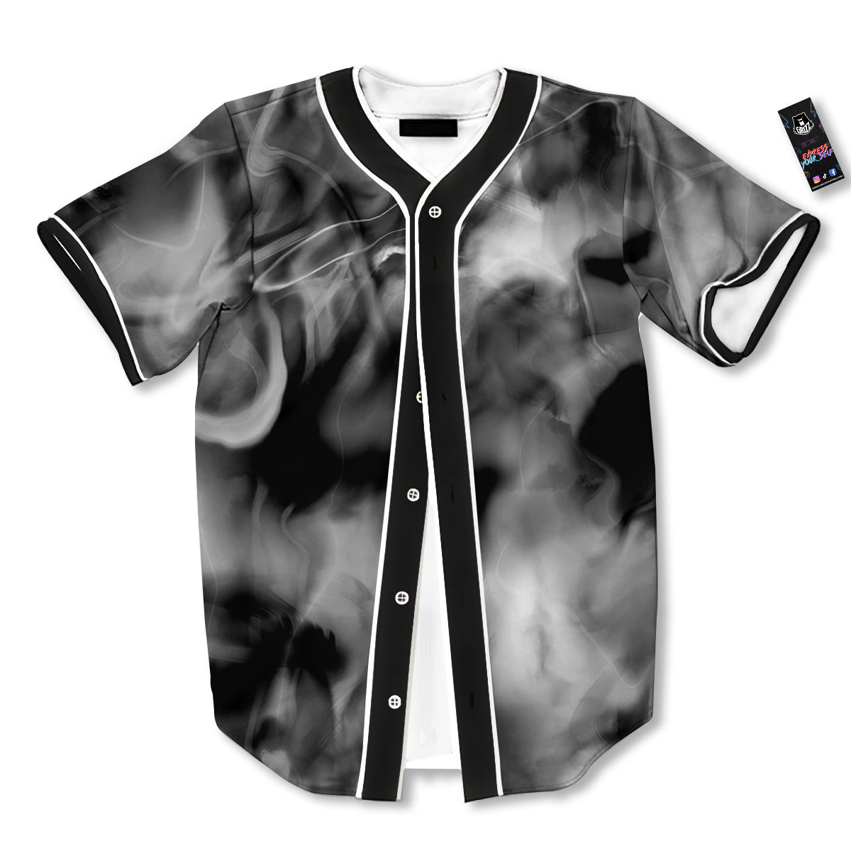Abstract Psychedelic Liquid Smoke Print Baseball Jersey-grizzshop