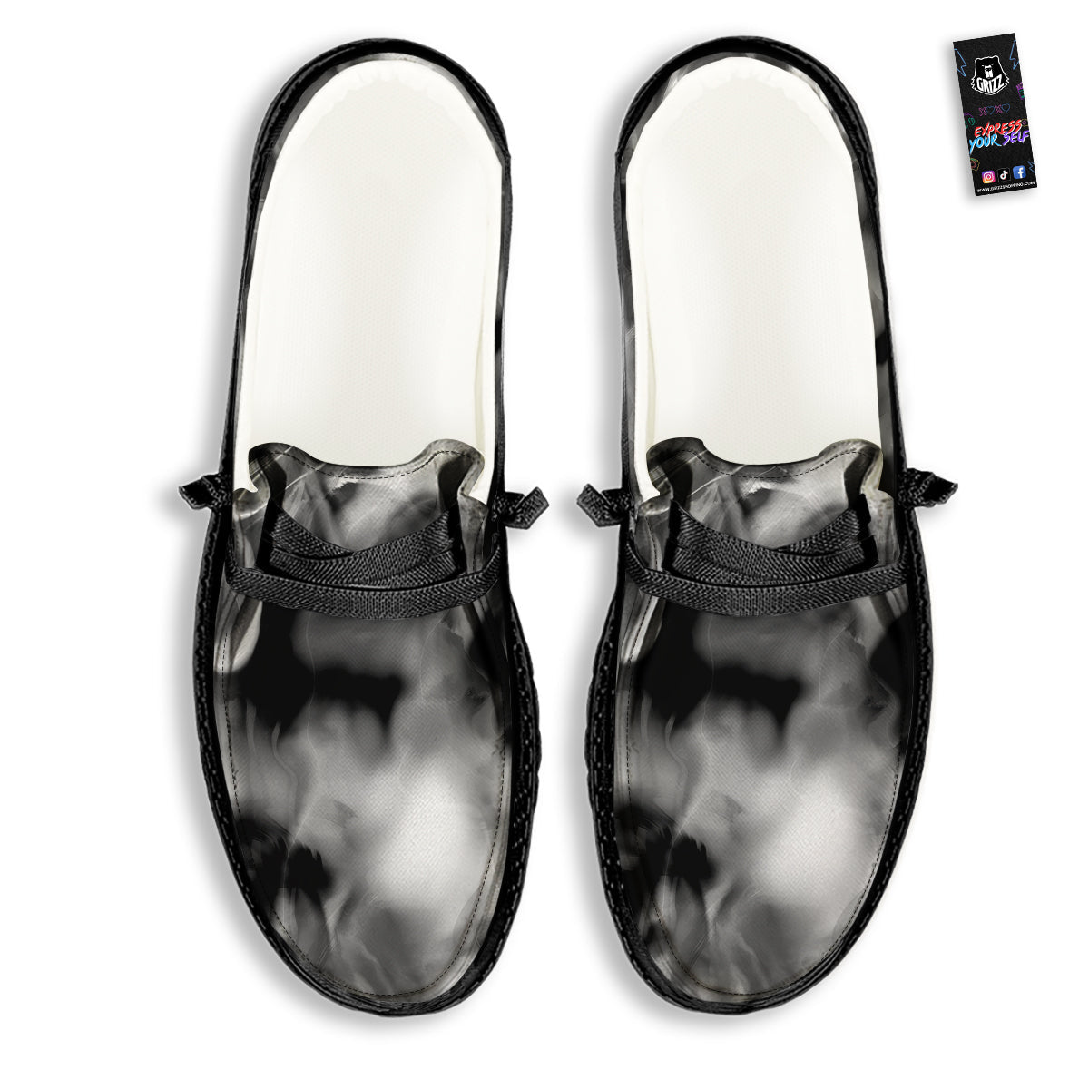 Abstract Psychedelic Liquid Smoke Print Black Loafers-grizzshop