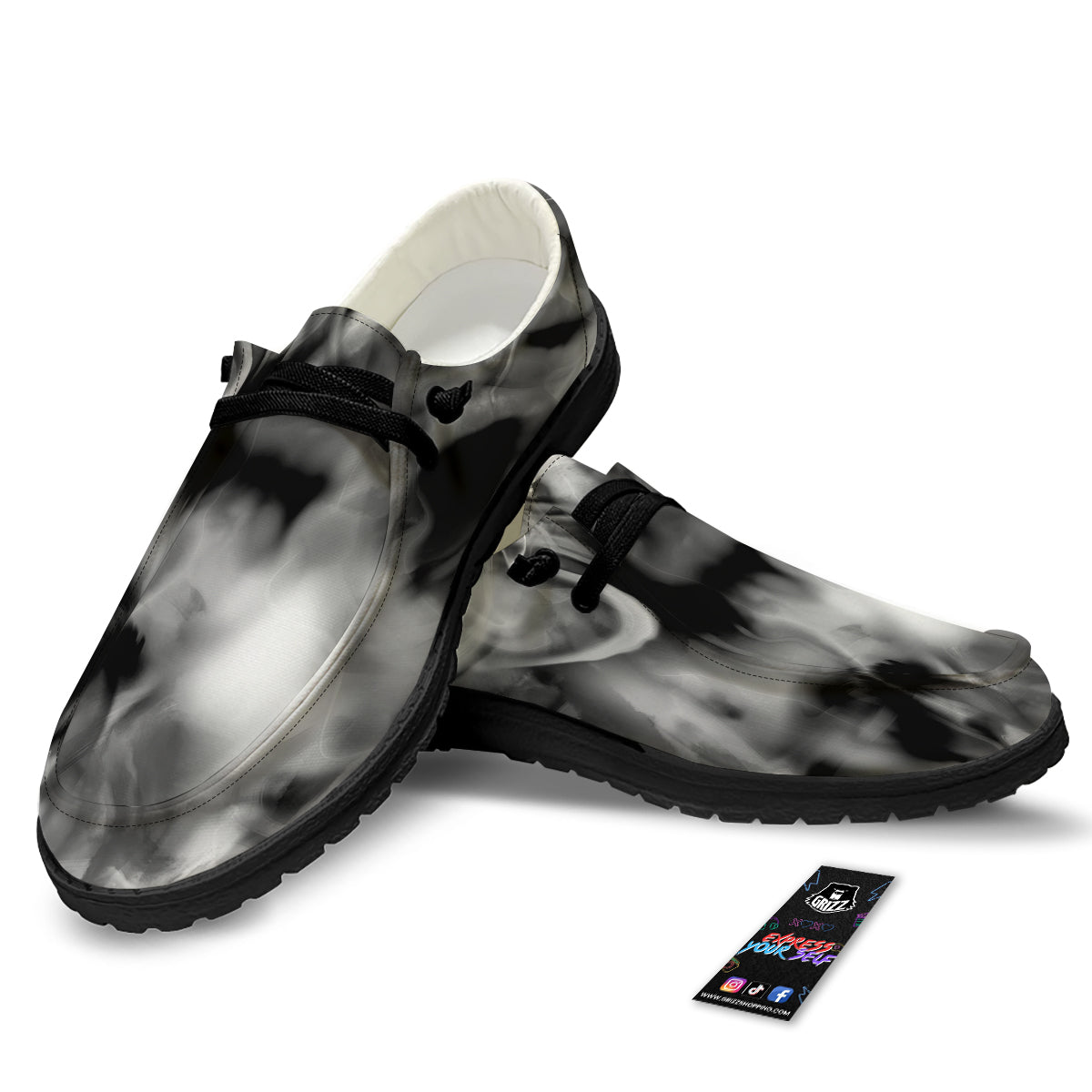 Abstract Psychedelic Liquid Smoke Print Black Loafers-grizzshop