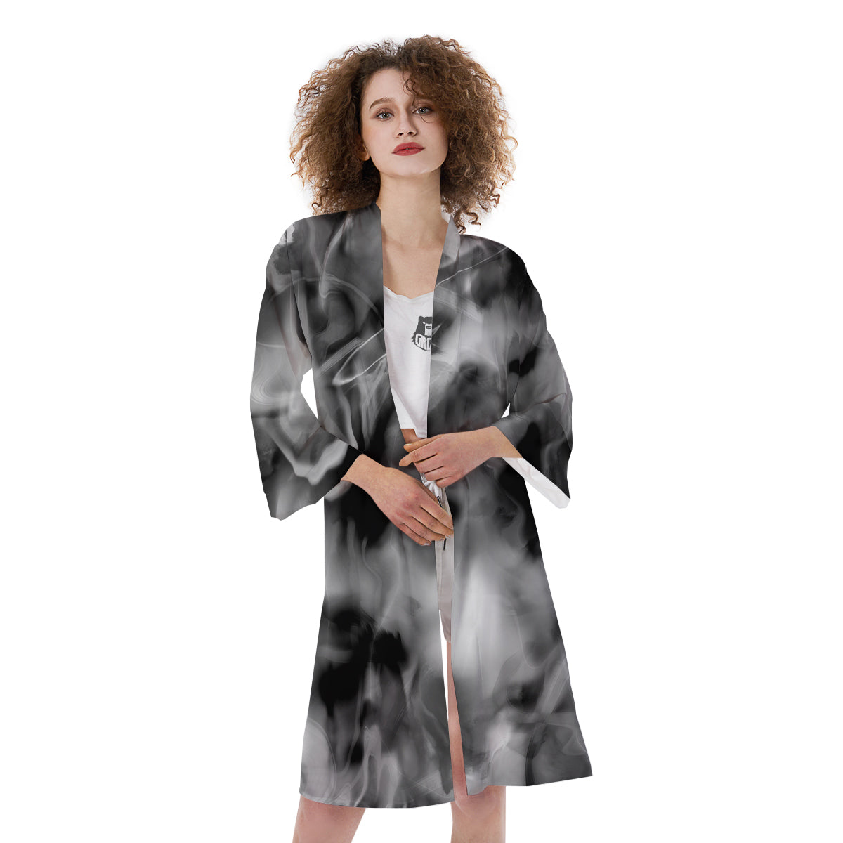 Abstract Psychedelic Liquid Smoke Print Kimono-grizzshop