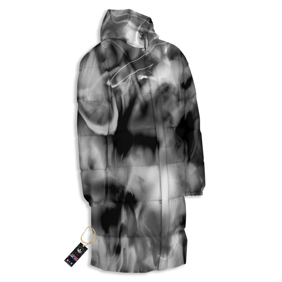 Abstract Psychedelic Liquid Smoke Print Long Down Jacket-grizzshop