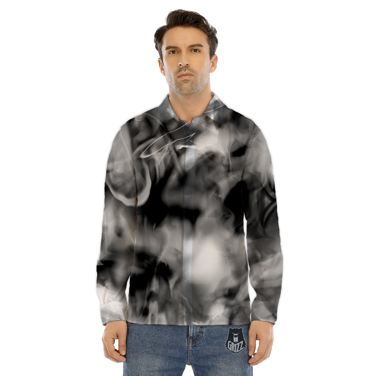 Abstract Psychedelic Liquid Smoke Print Men's Dress Shirts-grizzshop