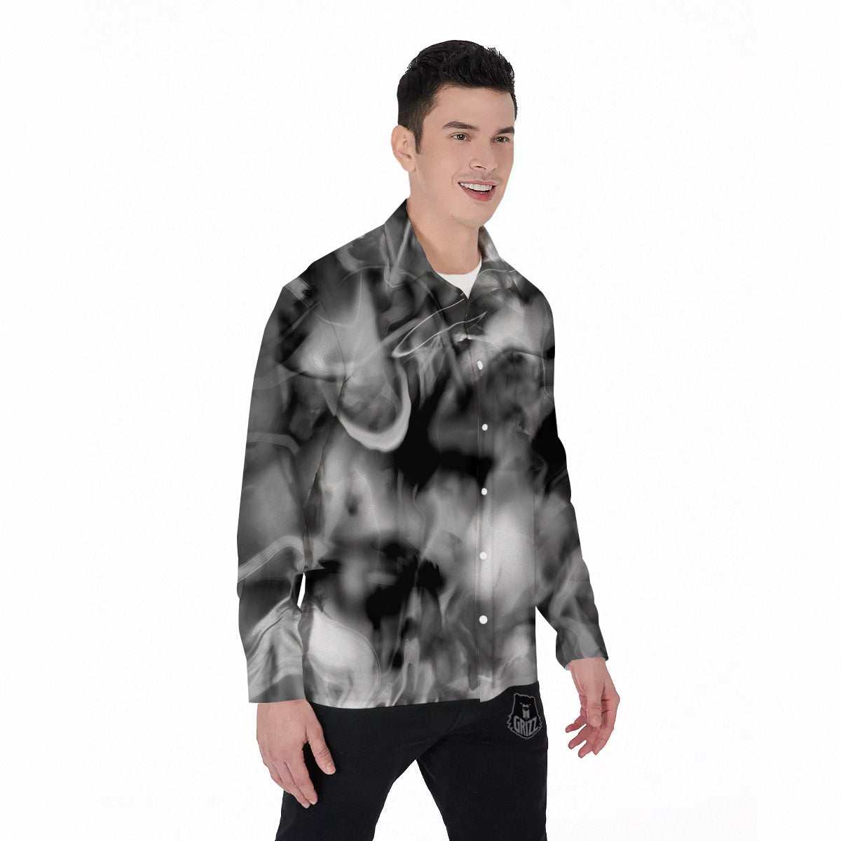 Abstract Psychedelic Liquid Smoke Print Men's Long Sleeve Shirts-grizzshop