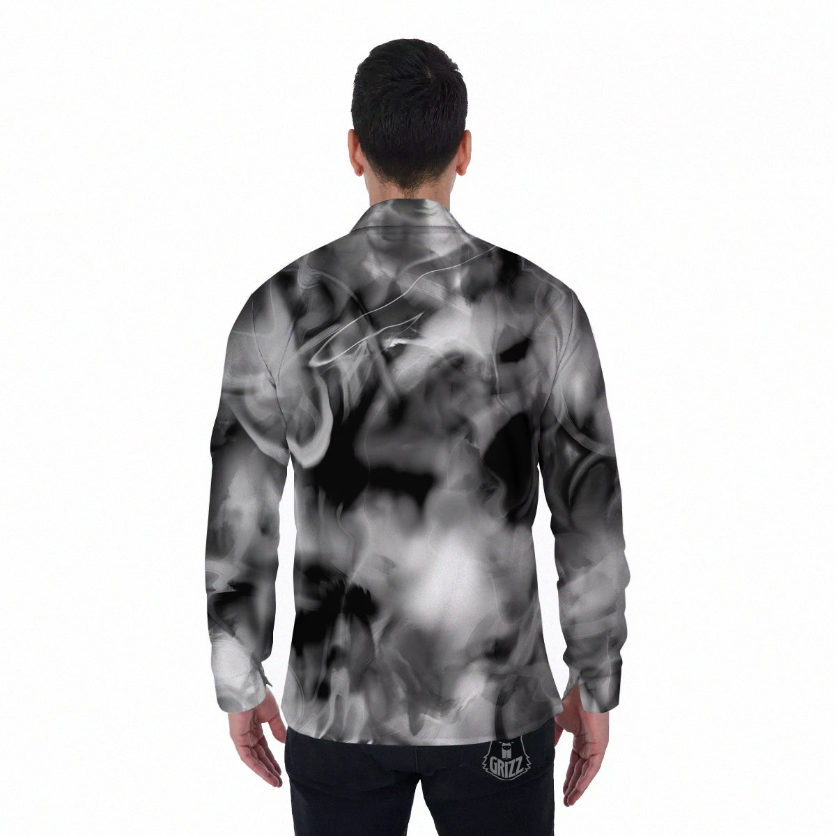 Abstract Psychedelic Liquid Smoke Print Men's Long Sleeve Shirts-grizzshop