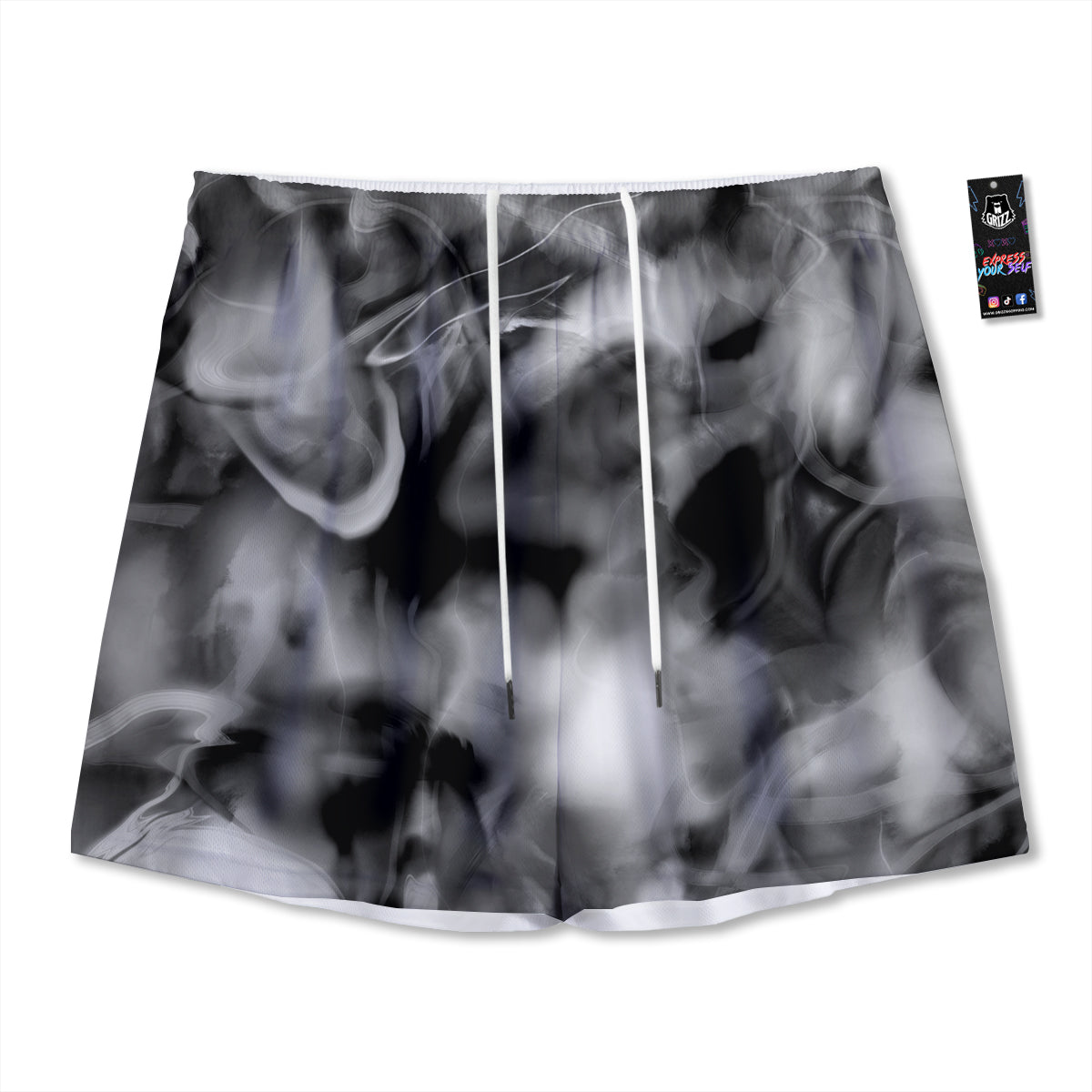 Aztec White And Grey Print Pattern Mesh Shorts