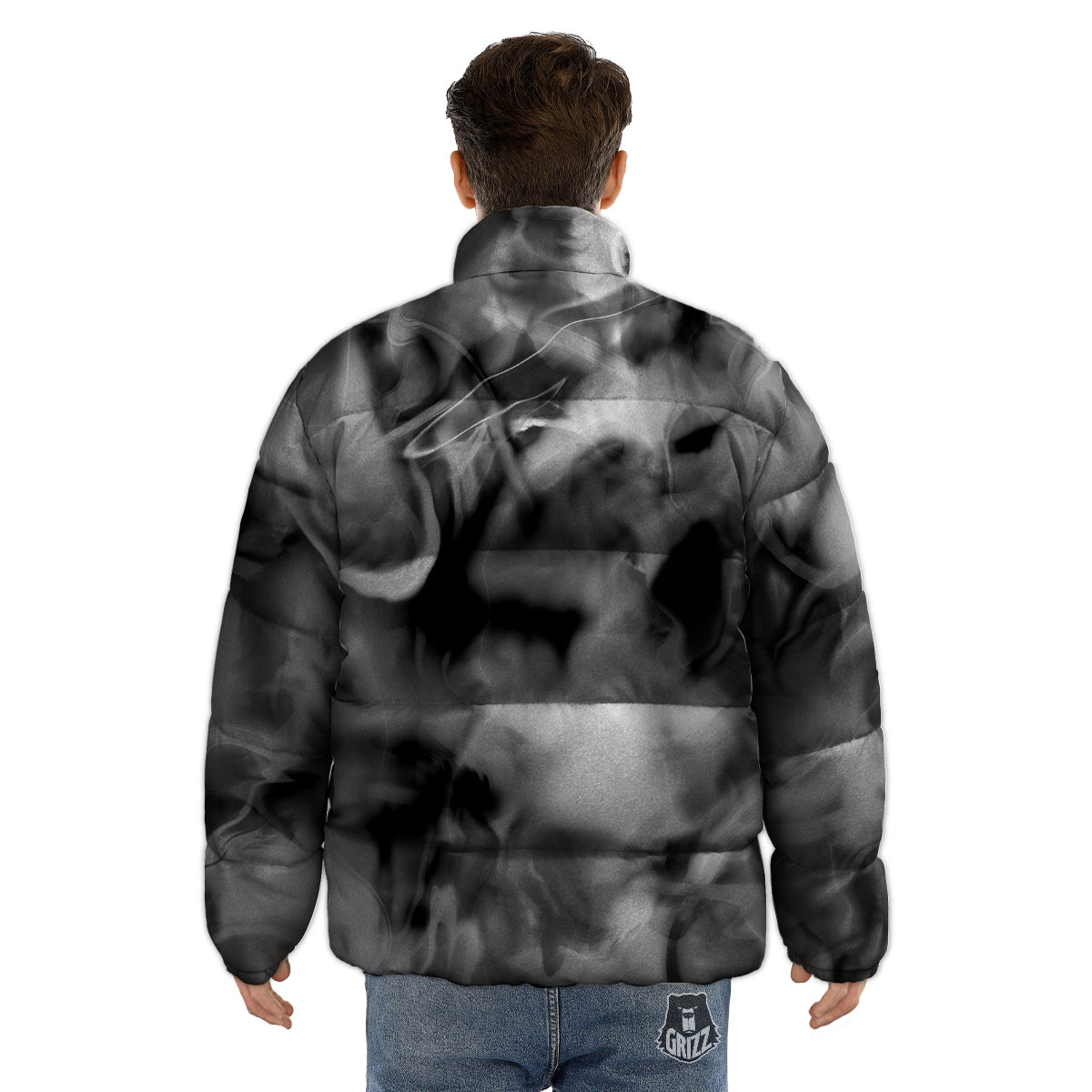 Abstract Psychedelic Liquid Smoke Print Puffer Jacket-grizzshop