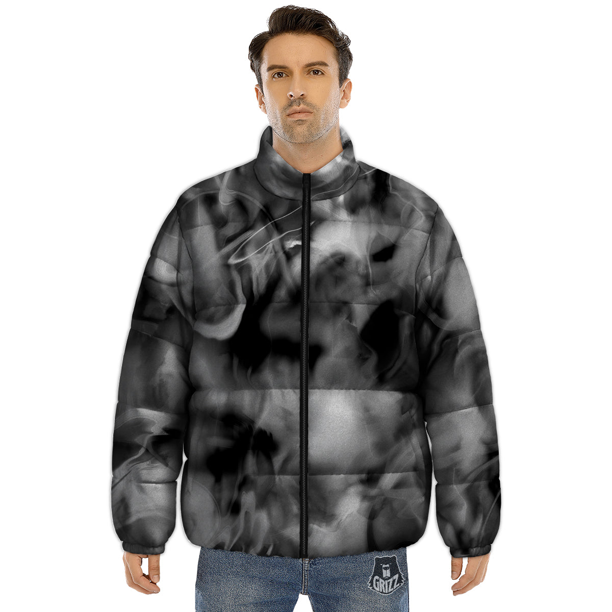Abstract Psychedelic Liquid Smoke Print Puffer Jacket-grizzshop