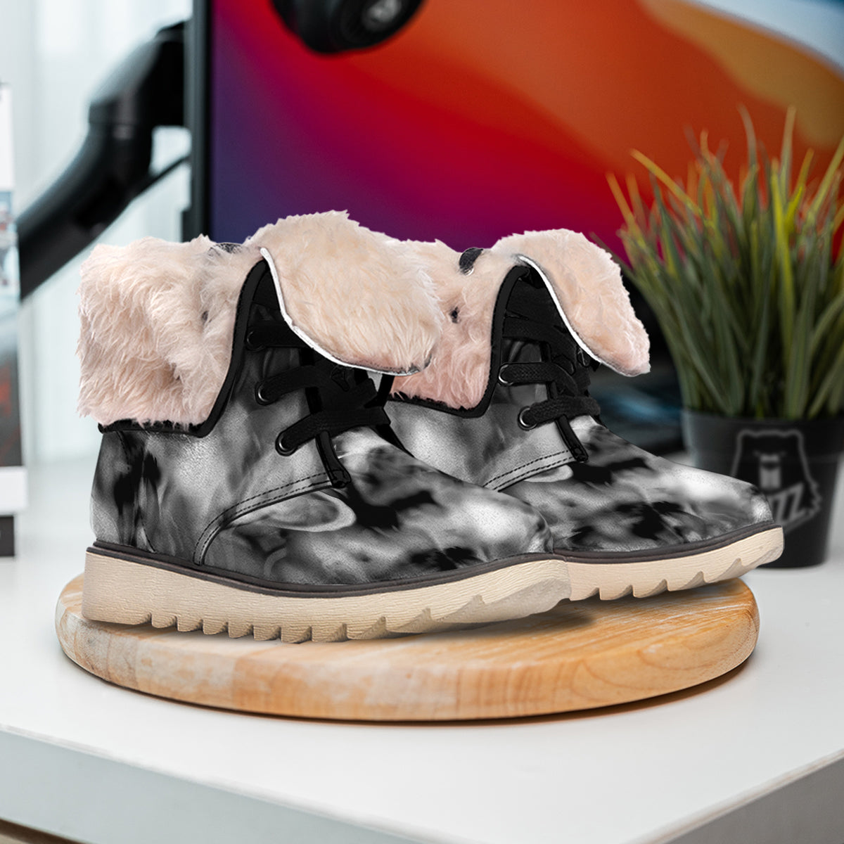 Abstract Psychedelic Liquid Smoke Print Snow Boots-grizzshop