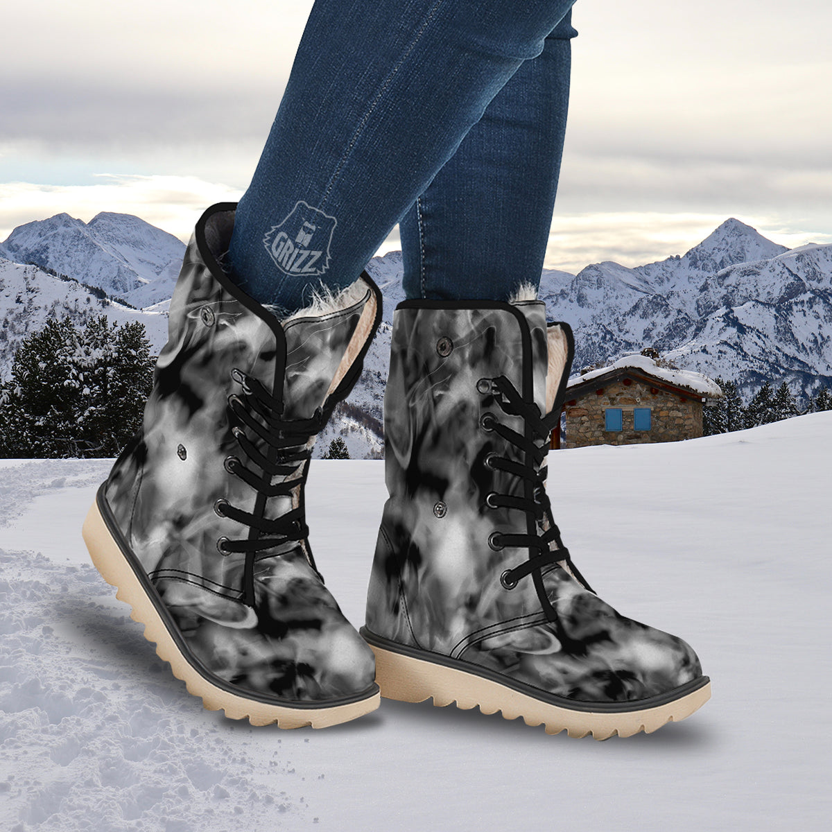 Abstract Psychedelic Liquid Smoke Print Snow Boots-grizzshop