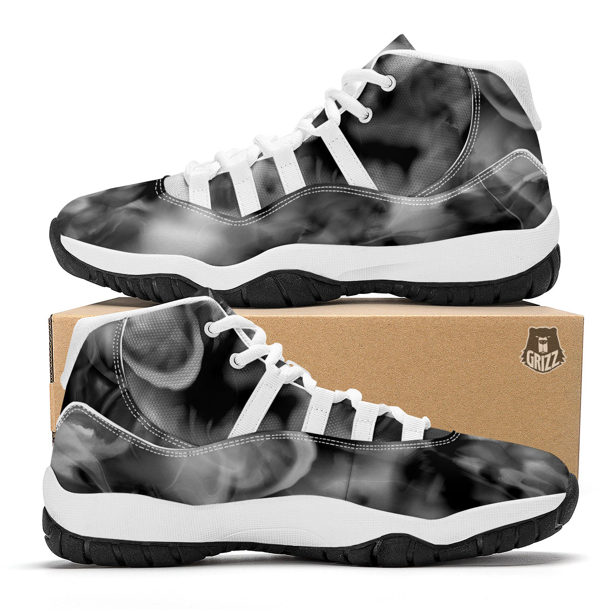 Abstract Psychedelic Liquid Smoke Print White Bball Shoes-grizzshop