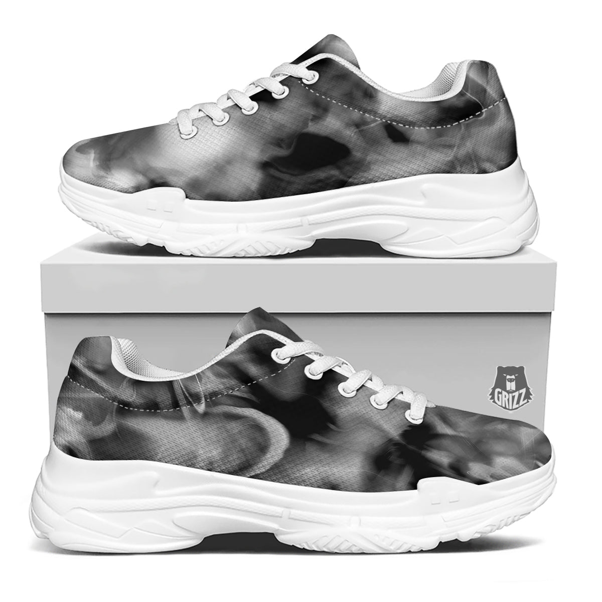 Abstract Psychedelic Liquid Smoke Print White Chunky Shoes-grizzshop