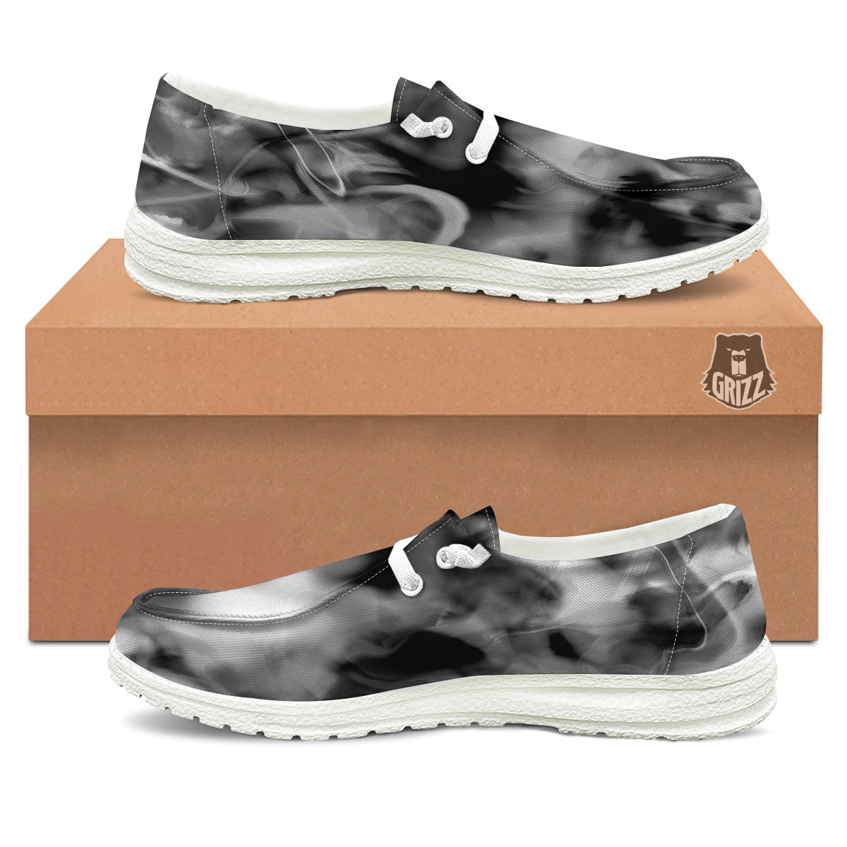 Abstract Psychedelic Liquid Smoke Print White Loafers-grizzshop