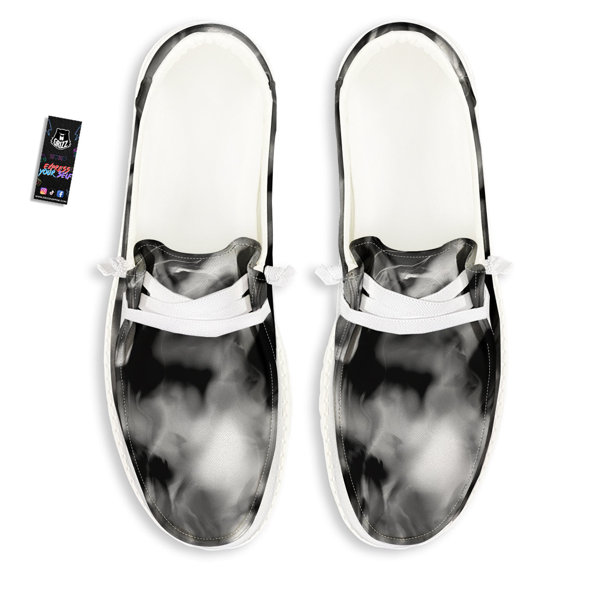 Abstract Psychedelic Liquid Smoke Print White Loafers-grizzshop