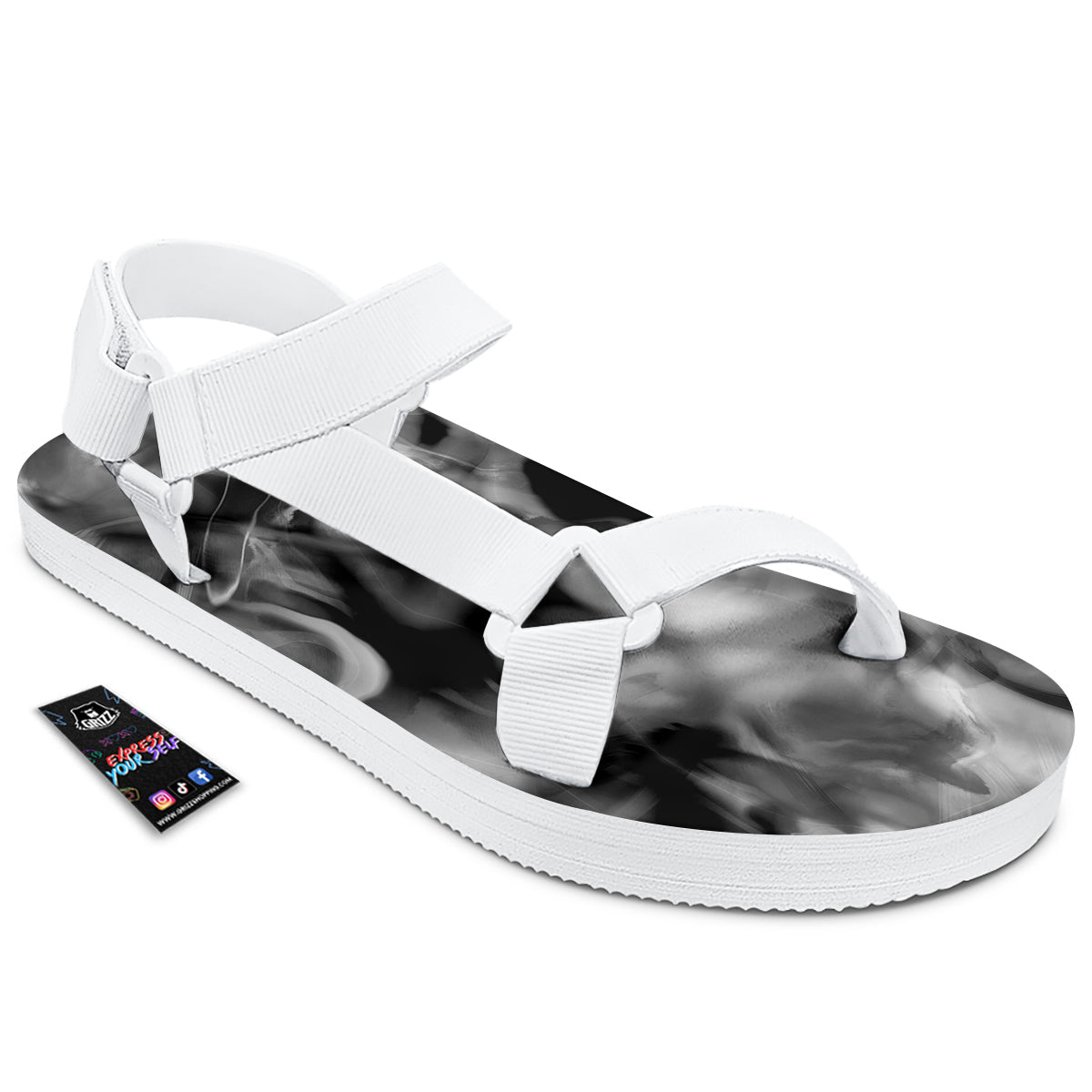 Abstract Psychedelic Liquid Smoke Print White Open Toe Sandals-grizzshop