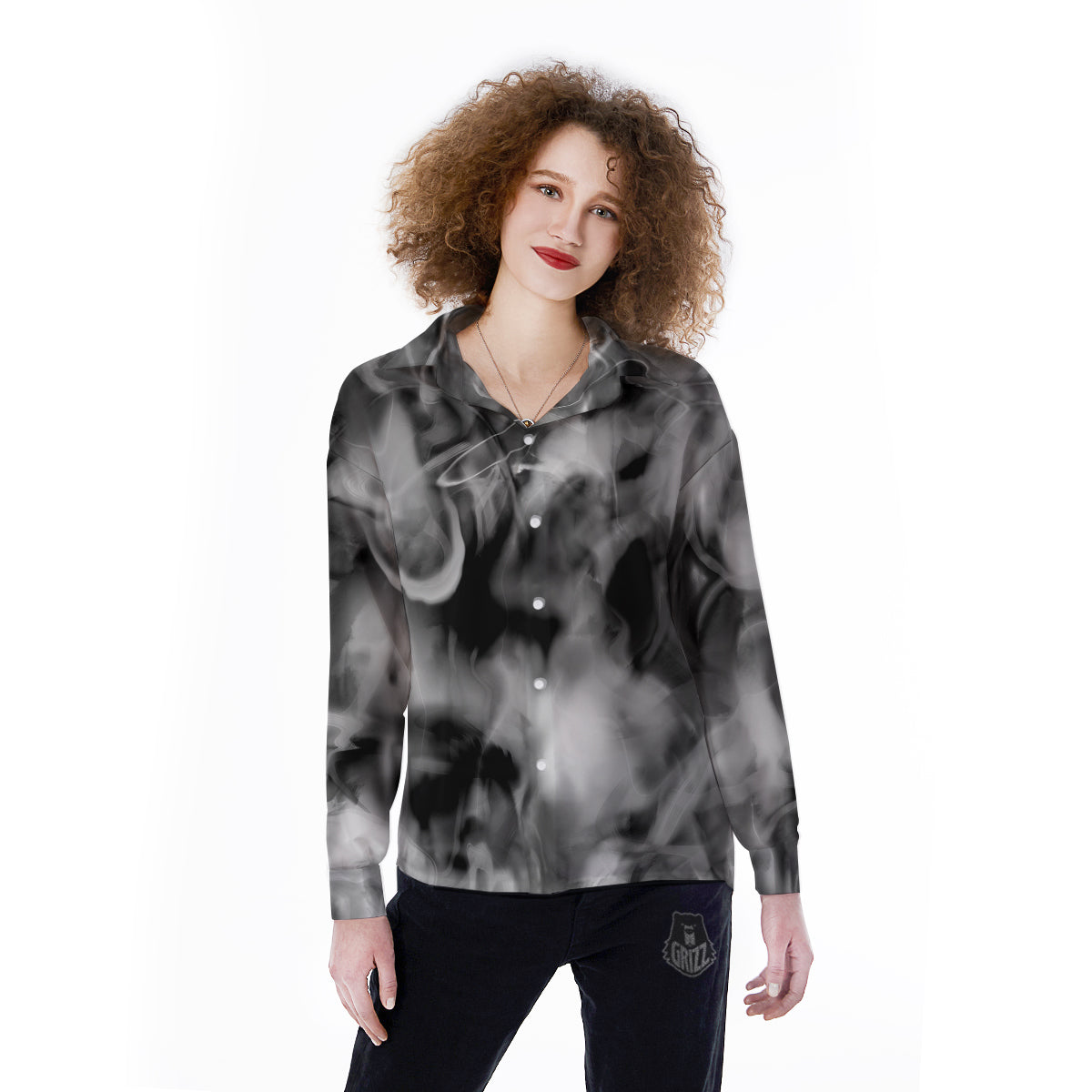Abstract Psychedelic Liquid Smoke Print Women's Long Sleeve Shirts-grizzshop